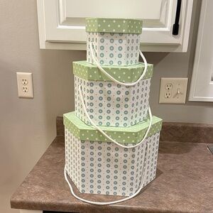 Polka Dot Decorative Storage Boxes - Green and Blue